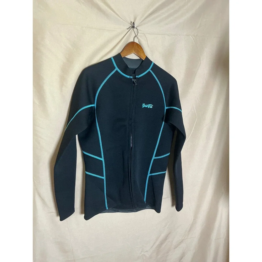 GoldFin Wetsuit Top Women 2XL Black 2mm Neoprene Front Zip Long Sleeve Excellent